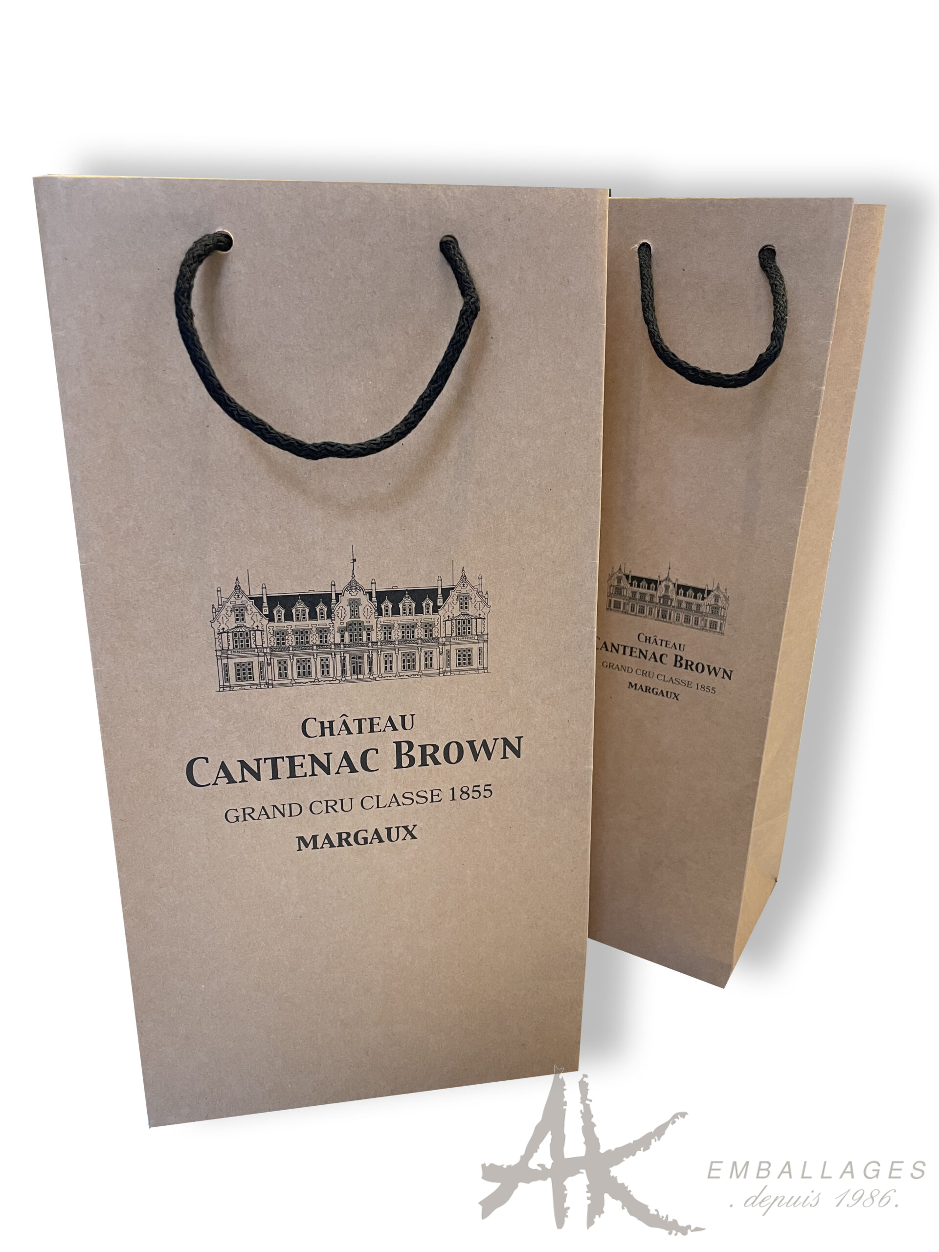 impression sacs papier bouteilles de vin Deux sac en papier brun - imprimé lolo chateau CANTENAC BROWN