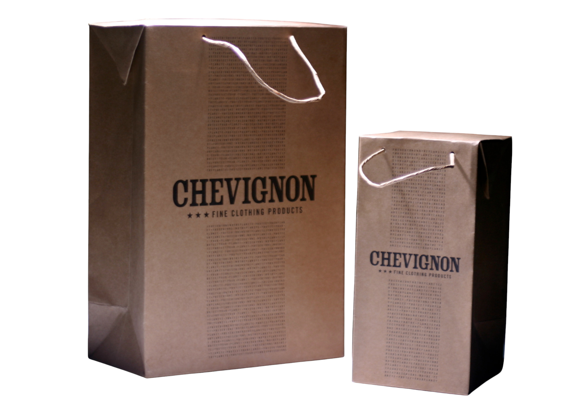 sac/boite papier brun recyclé / cordon papier FSC sac/boite papier brun recyclé / cordon papier FSC - logo CHEVIGNON