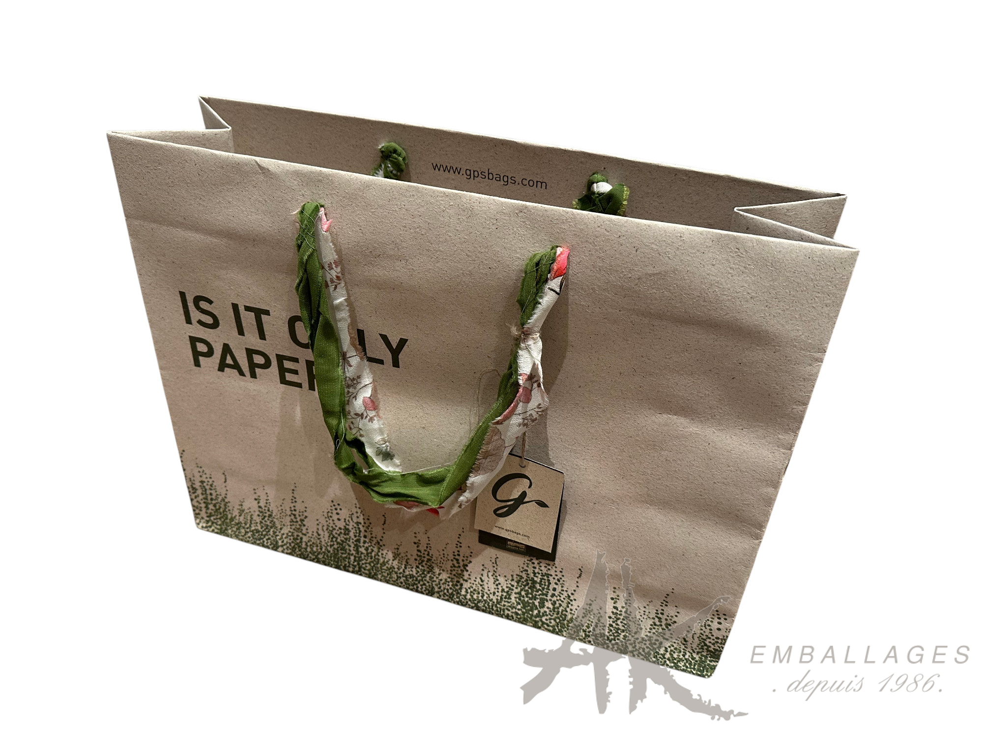 papier herbe recyclé -ruban recyclé - emballages sur mesure ruban multicolor et sac papier recyclé