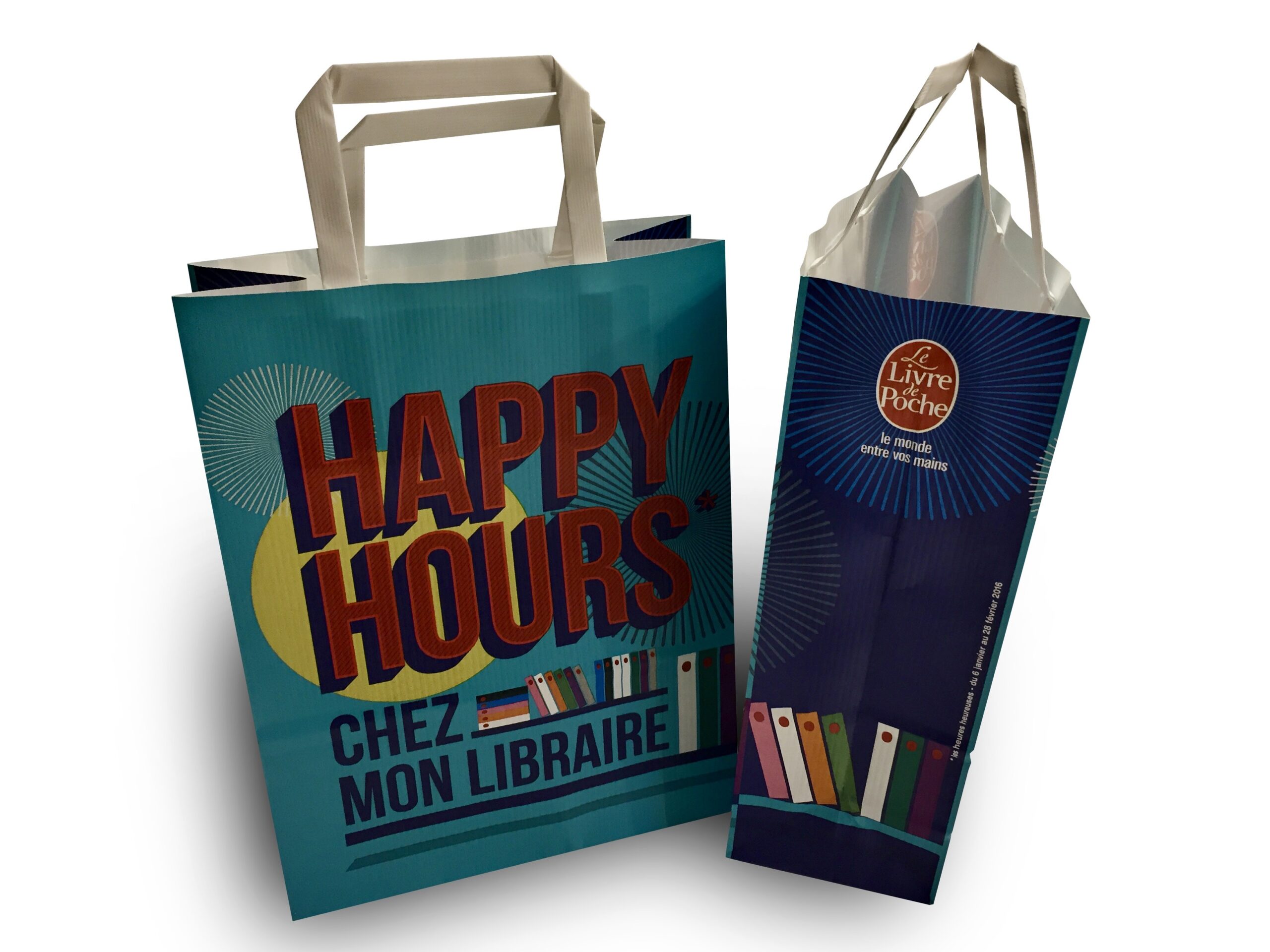 sac kraft blanc poignée plate sac papier HAPPY HOURS LIBRAIRIE HACHETTE
