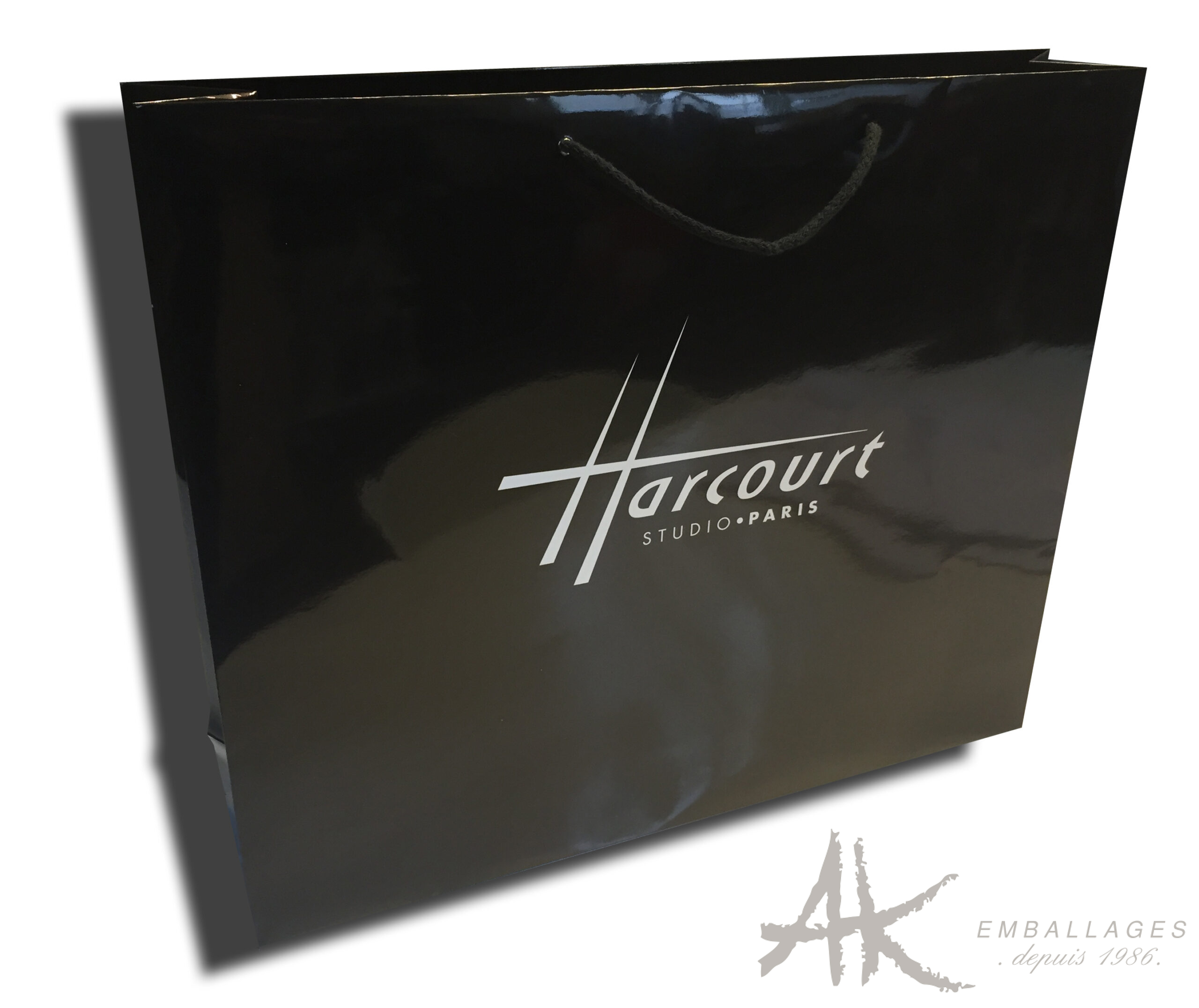 sac papier imprimé poignée cordon sac papier noir HARCOURT