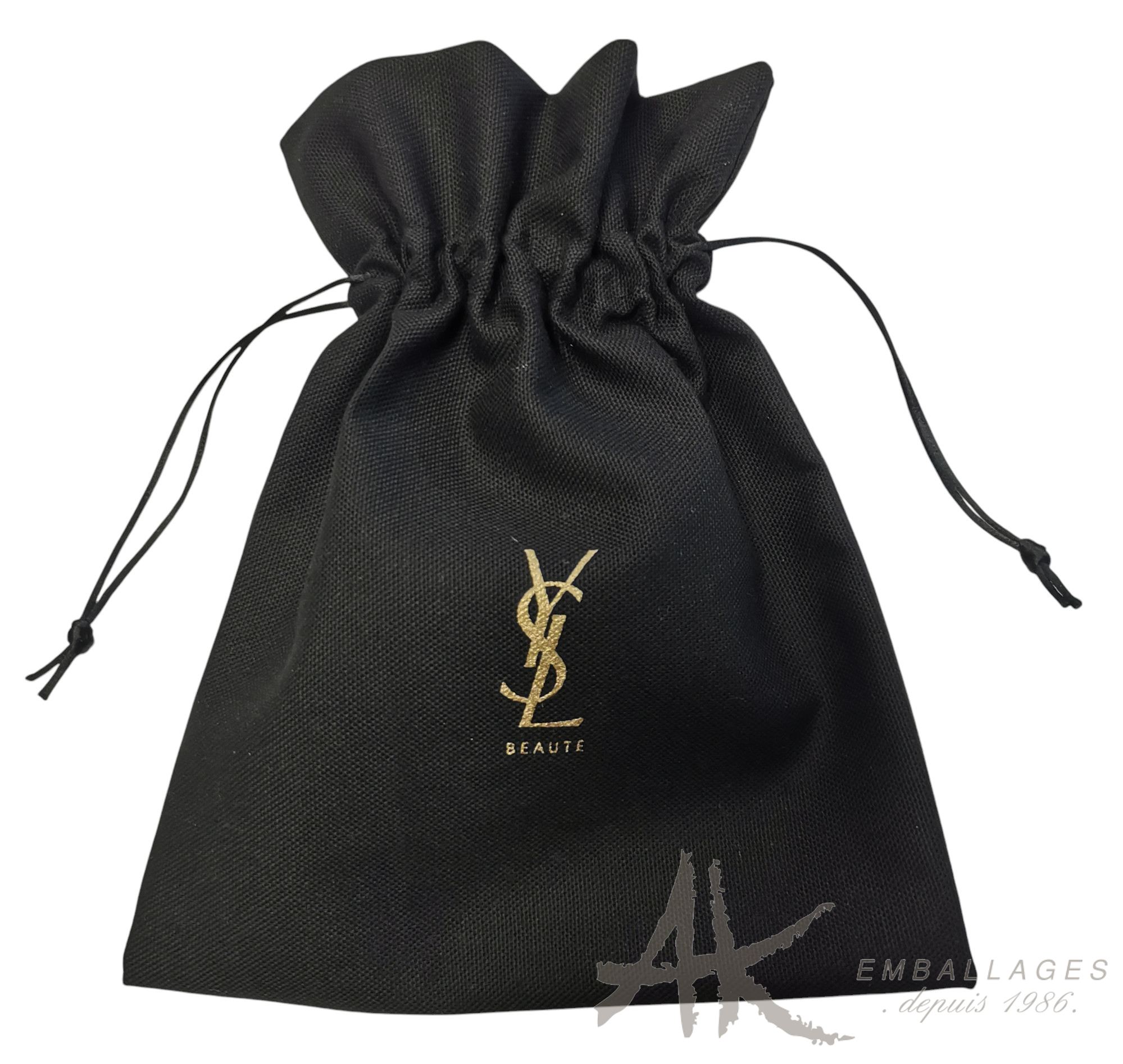 pochette coton dustbag pochon coton noir imprimé YSL or - 2 lacets noirs