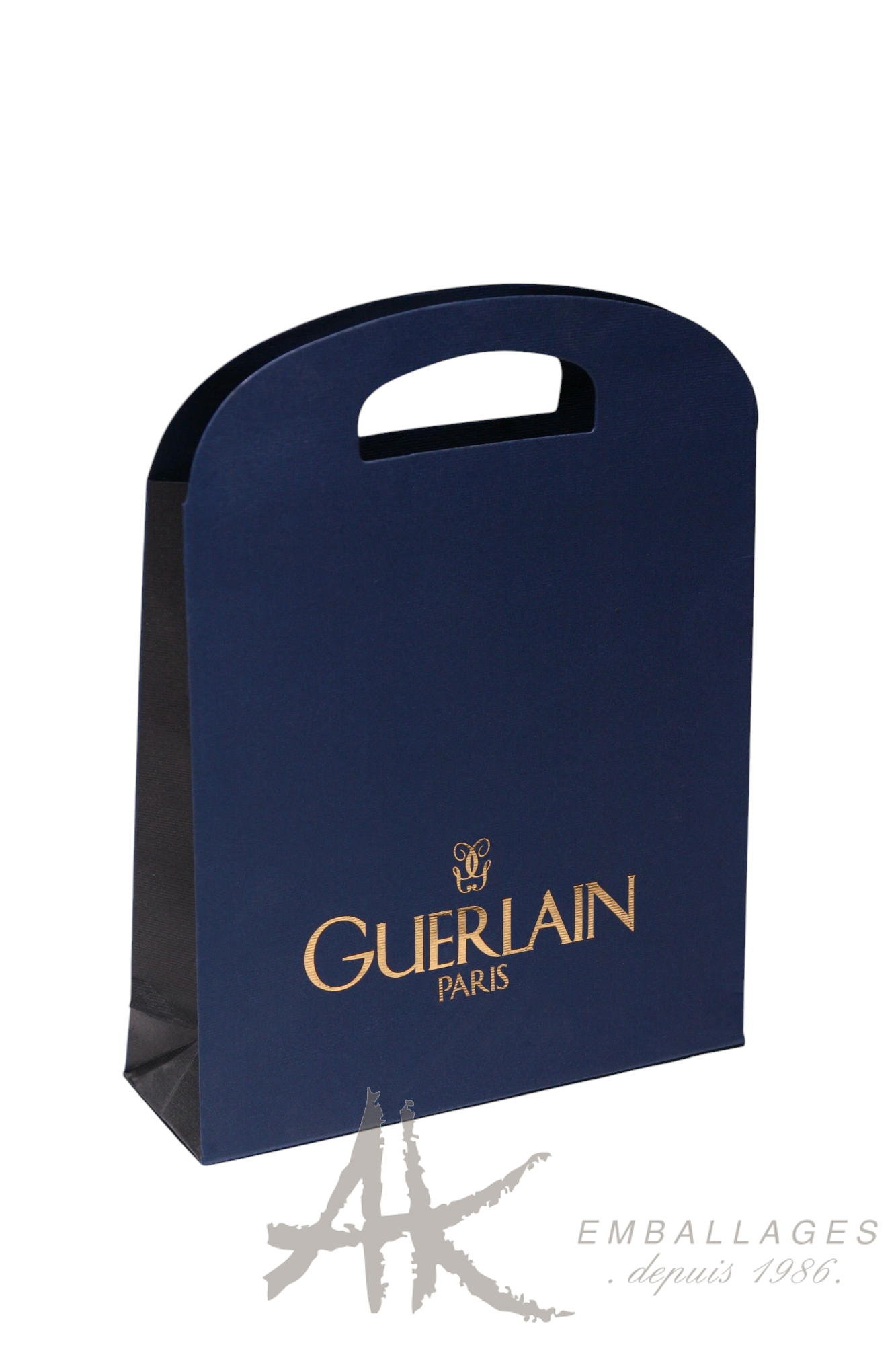 sac papier premium sac papier bleu imprimé or GUERLAIN - poignée découopée